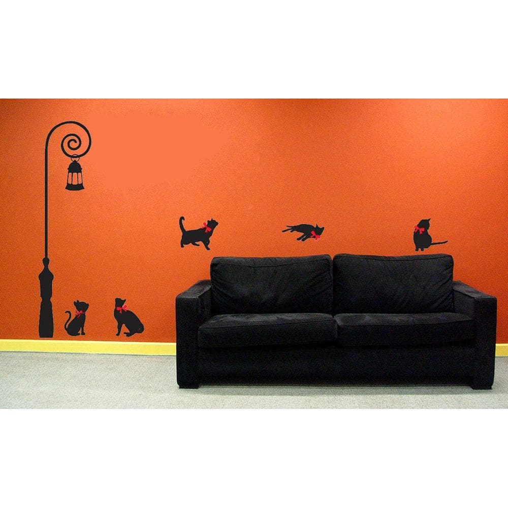 Adesivo Decorativo De Parede Poste Com Gatos E Laço
