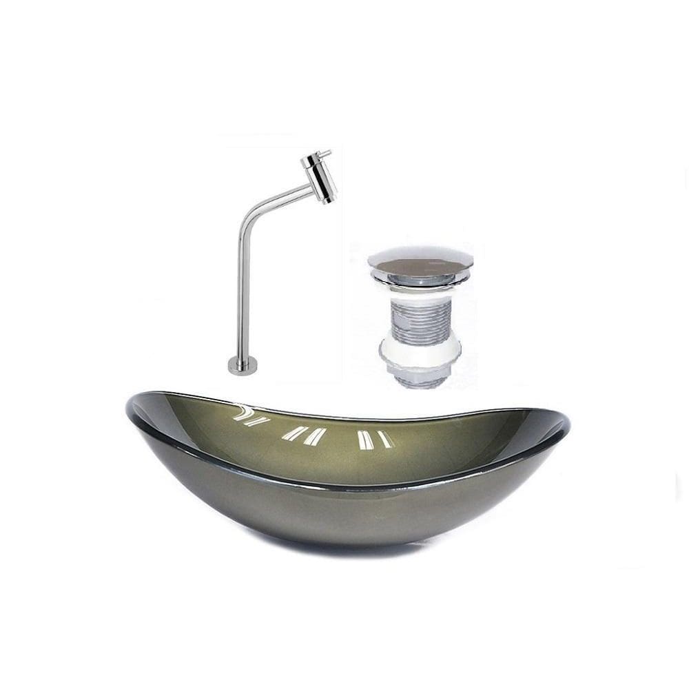 Cuba De Vidro Oval 47Cm Ouro + Válvula + Torneira Metal