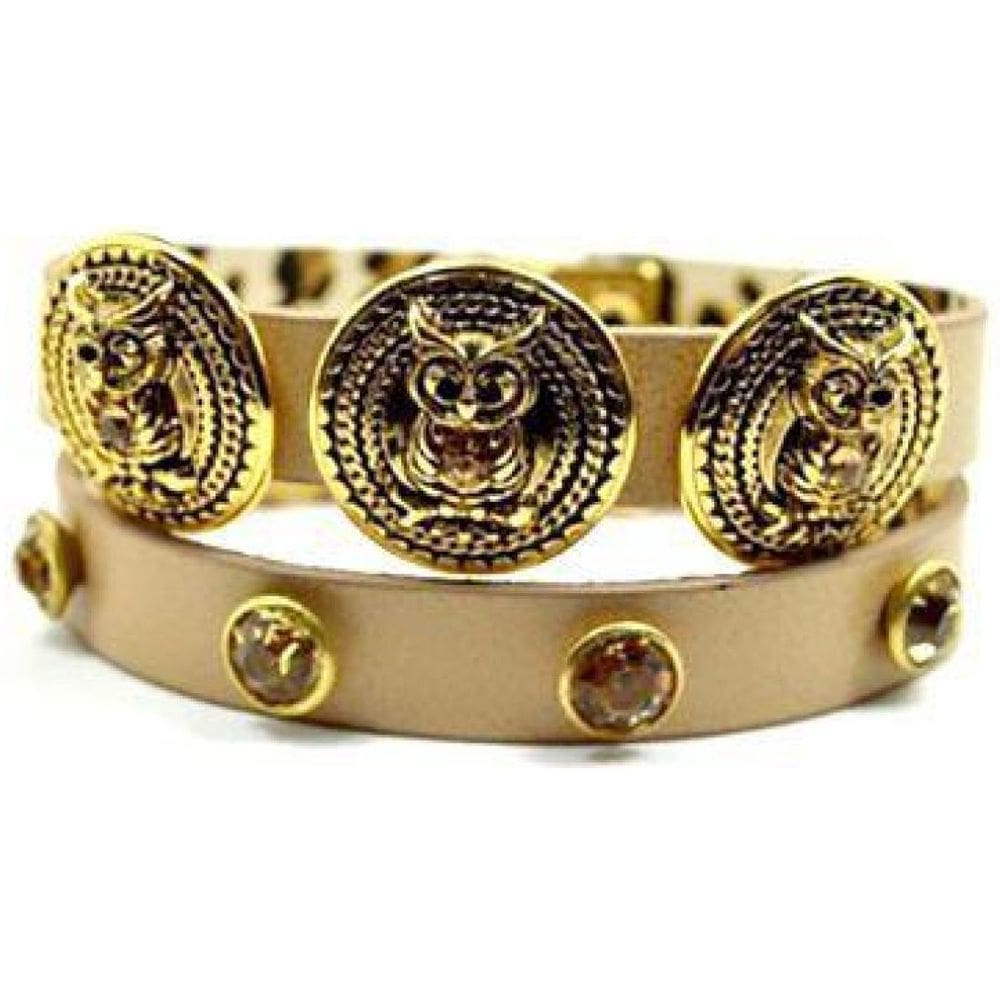 Pulseira Armazem Rr Bijoux Couro Coruja Bege