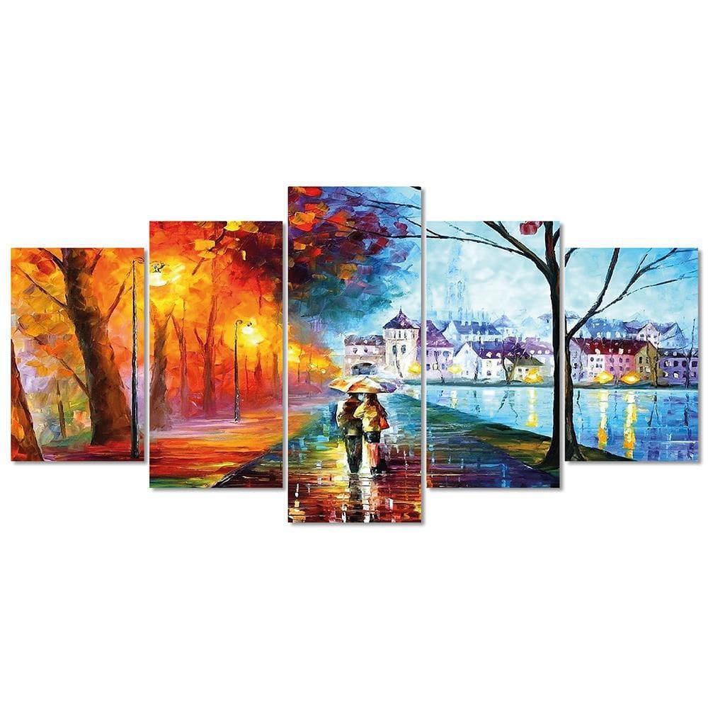 Quadro Decorativo Casal Romantico Chuva Colorido Pintura