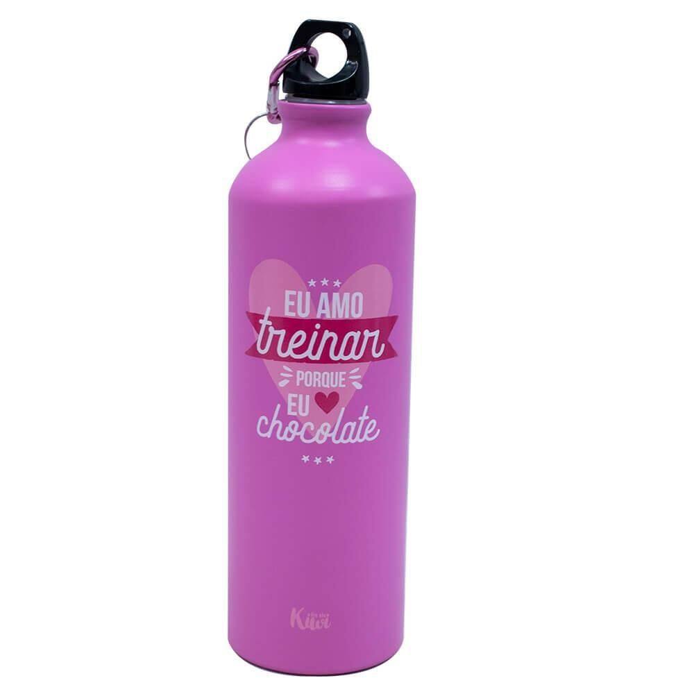 Garrafa Rosa Alumínio Amo Treinar Amo Chocolate 750Ml