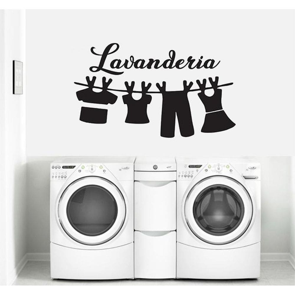Adesivo De Decoração Parede Lavanderia com Roupas No Varal