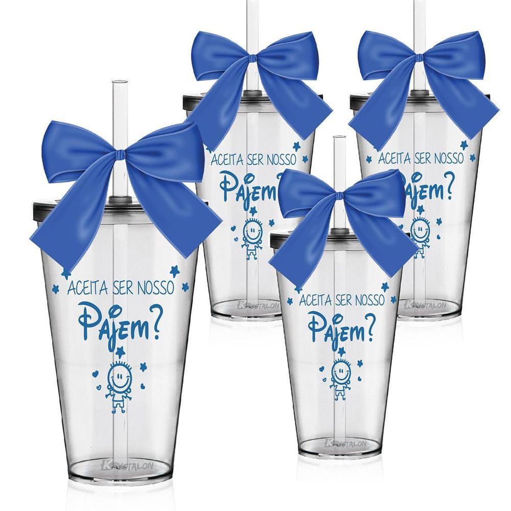 Kit 4 Copos Convite Personalizados Para Pajem Casamento