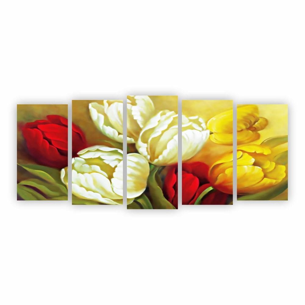 Quadro Canvas Pintura Rosas E Flores Coloridas 155X65Cm