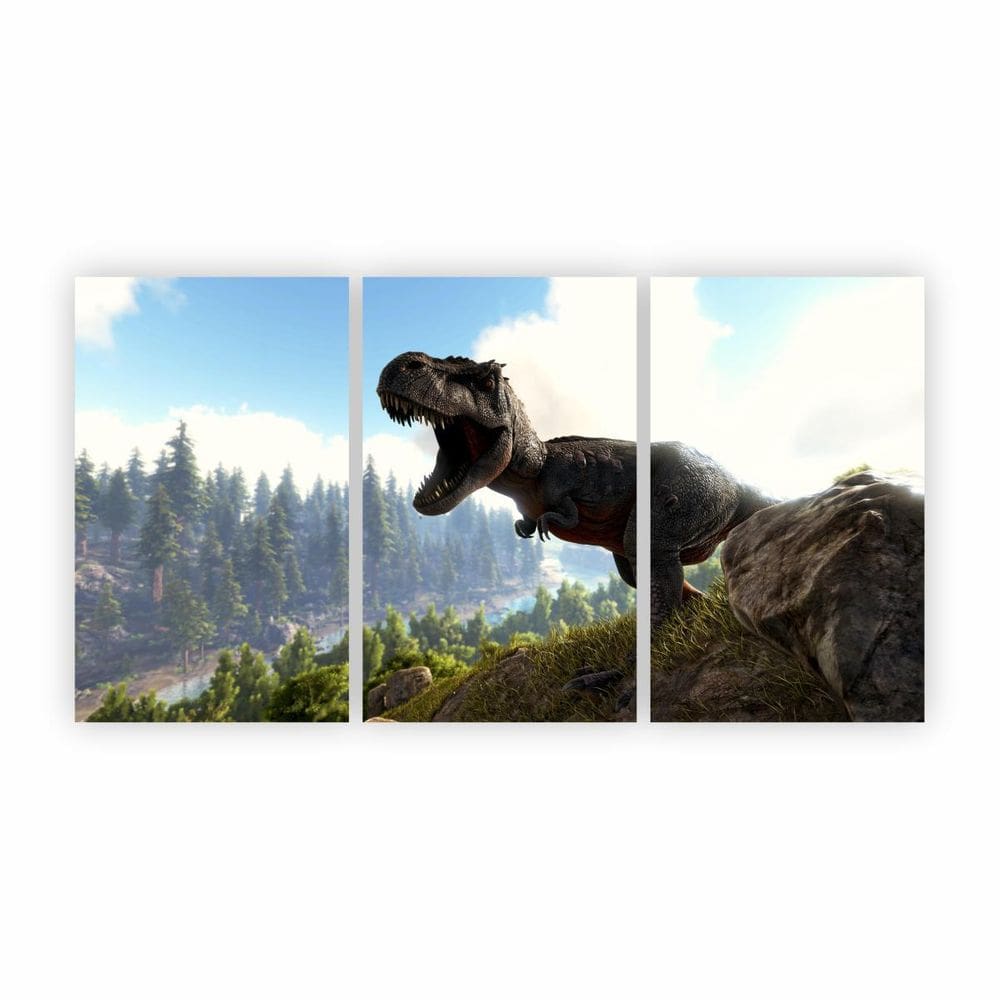 Quadro Dinossauro T Rex E Paisagem Decorativo Em Tela Canvas