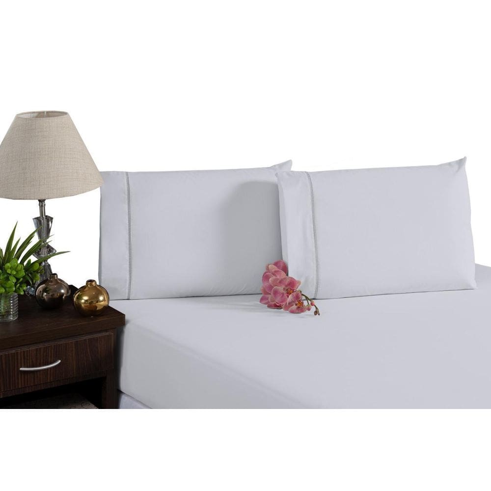 Lençol Com Elástico E Fronhas Ponto Palito Algodão Branco