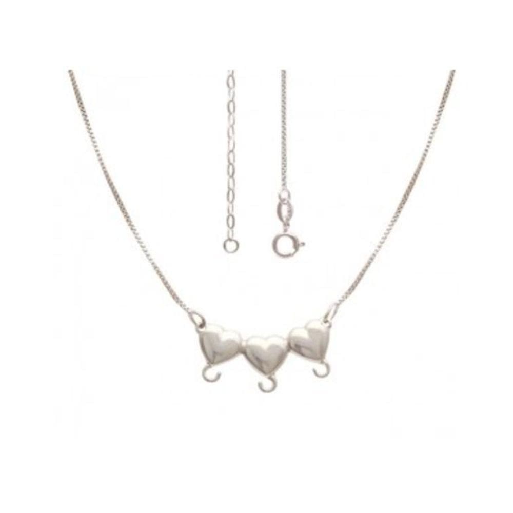 Gargantilha Prata Com Canga Coração Para 3 Acessórios