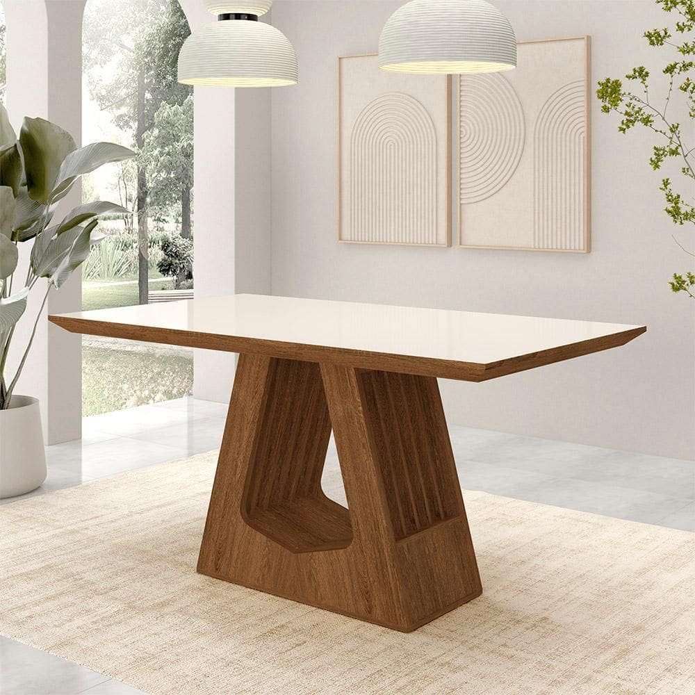 Mesa De Jantar 1,60m Santiago Tampo Mdf E Chanfrado Freijó/off - M.a