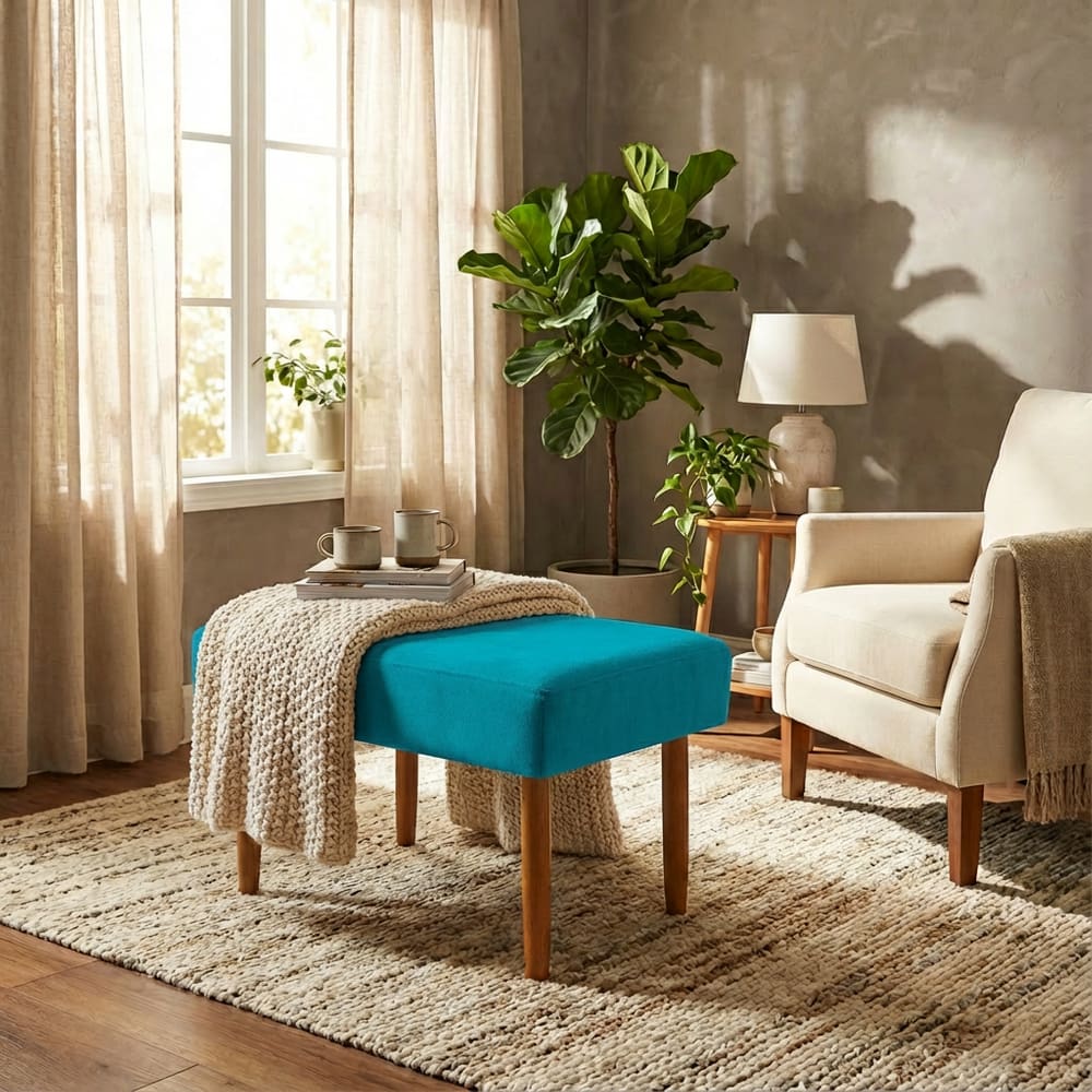 Puff Charme Decorativo Assento Extra para Sala Quarto Closet Penteadeira Pés Palito Design Moderno