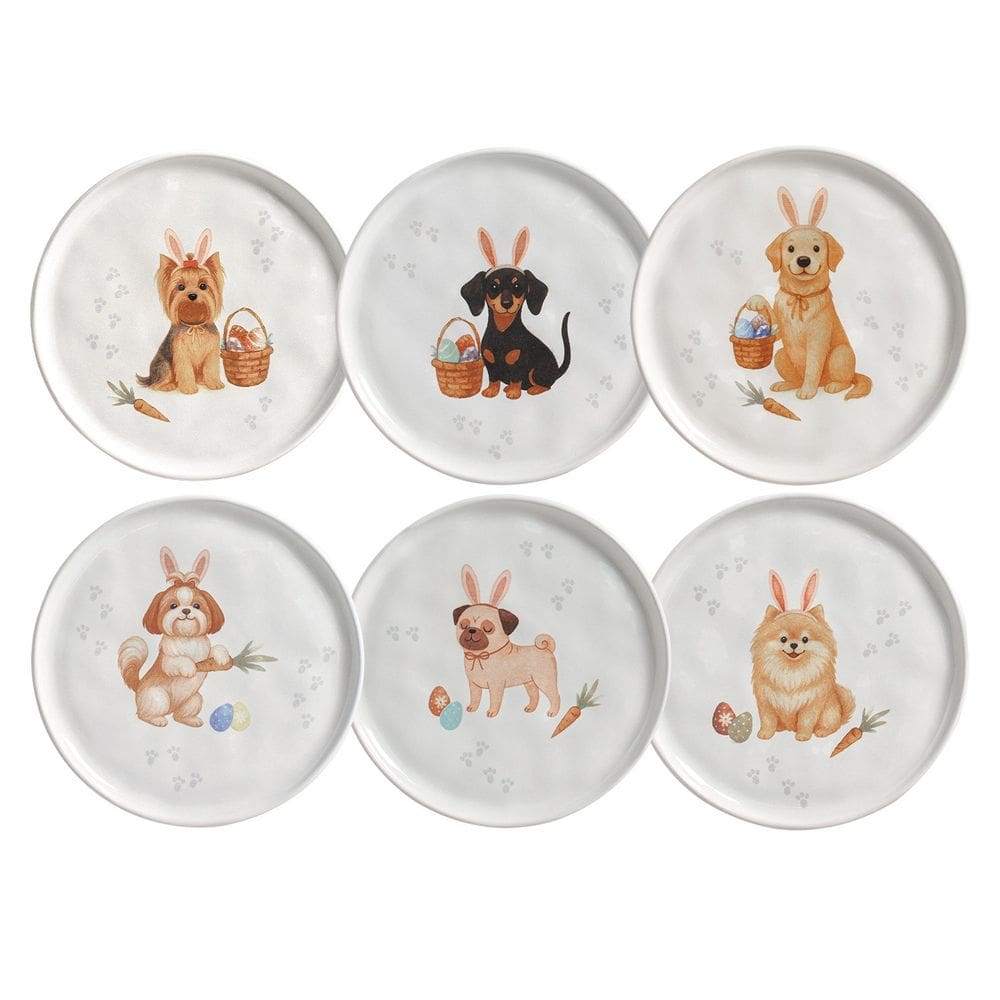 Jogo De Pratos Sobremesa Em Cerâmica Bio Doguinhos Com 6 Peças 22cm Porto Brasil