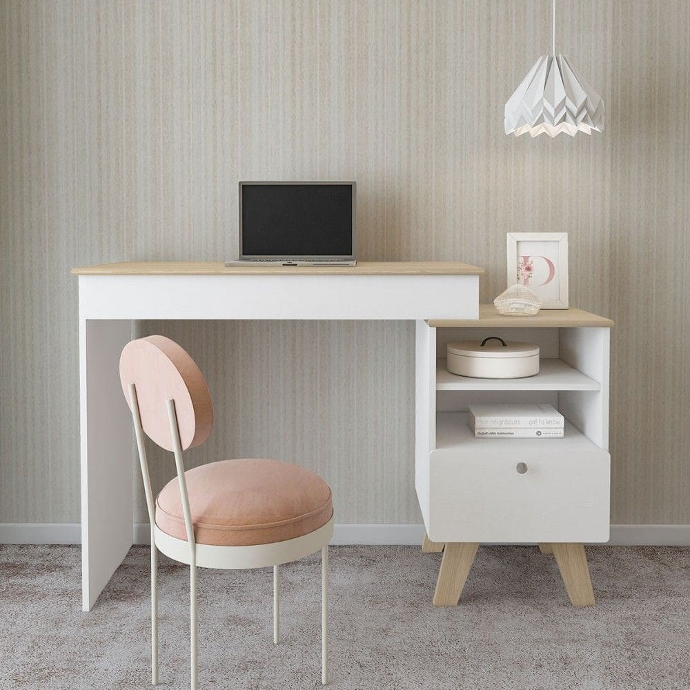 Penteadeira Dora 1 Gaveta com Espelho Naturalle/Branco - Artely