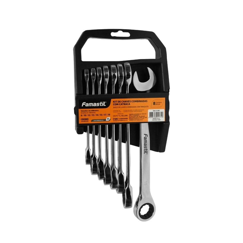 Kit Chave Combinada Catraca Famastil 8 Peças 8 a 19mm CrV