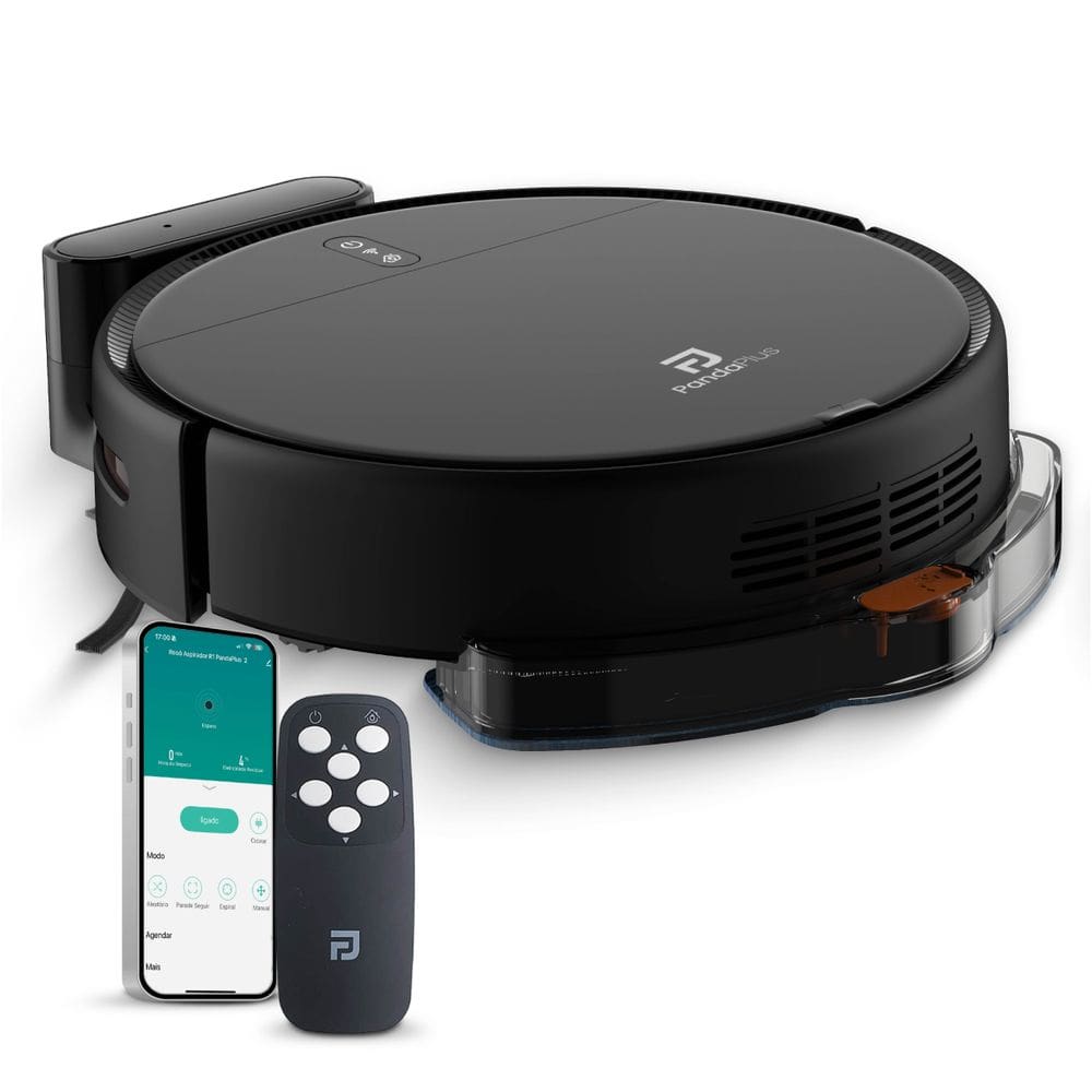 Robô Aspirador de Pó Inteligente 3 em 1 Varre, Aspira e Passa Pano Panda Plus AMG-R1 Wi-Fi Alexa Controle Remoto Bivolt