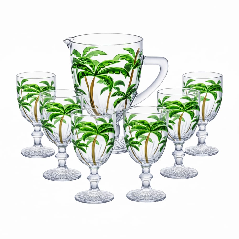 Jogo De Jarra 1 L Com 6 Taças 350ml Palm Tree Lanty Ke Home