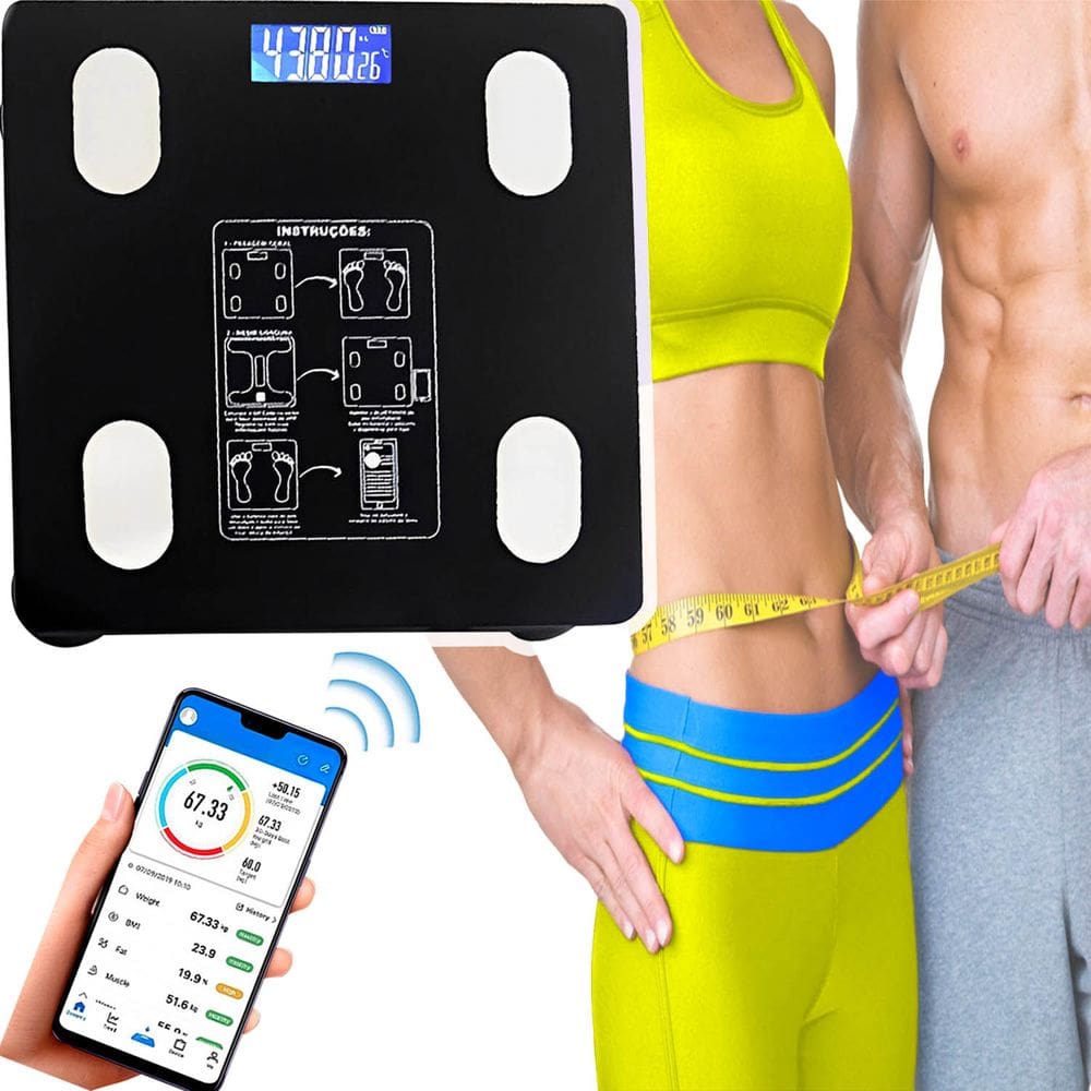 Balança Digital Bioimpedância Peso Corporal 140Kg App Bluetooth Dieta Regime