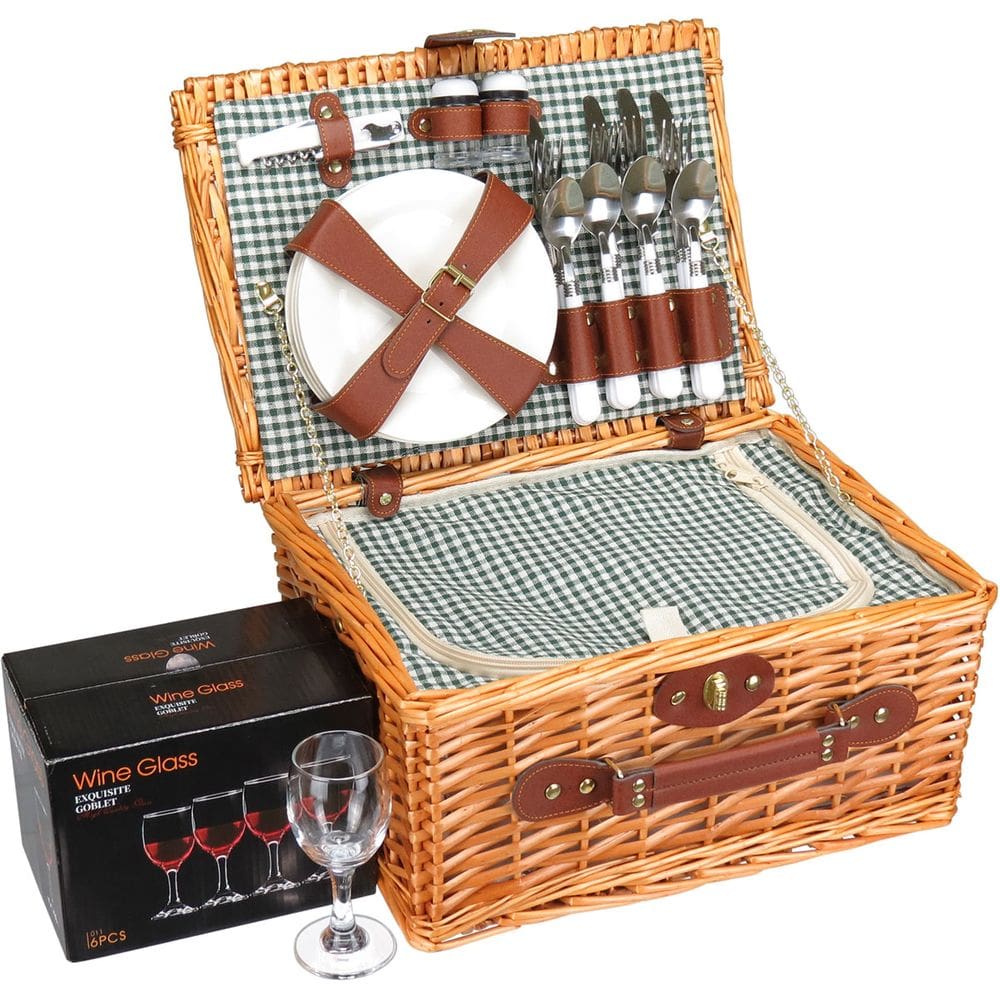 Kit 24 Peças Cesta Picnic Para 4 Pessoas Home&Co Com Bolsa Termica Fibra Natural