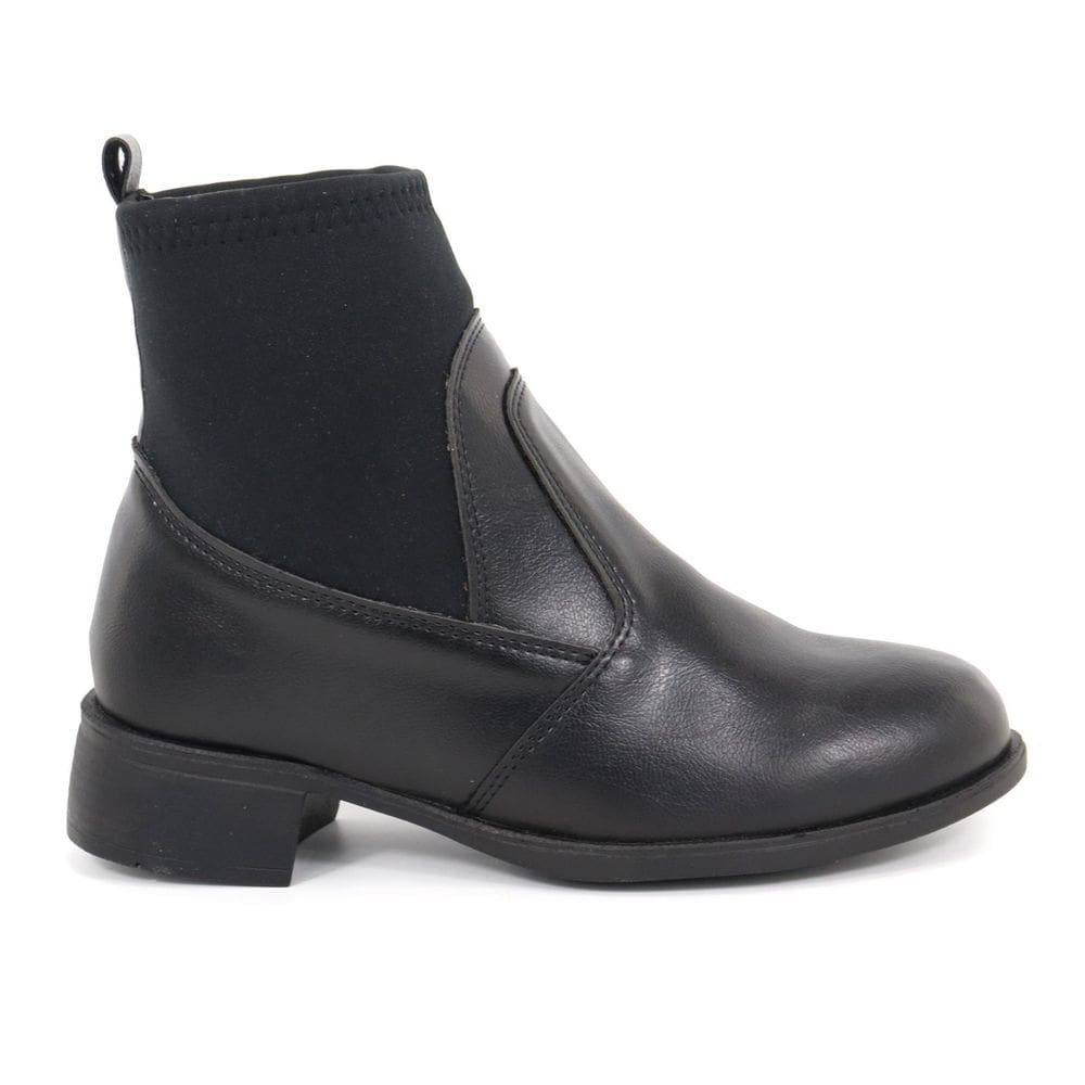 Coturno Bota Feminino Couro Preto Neoprene Salto Confortável