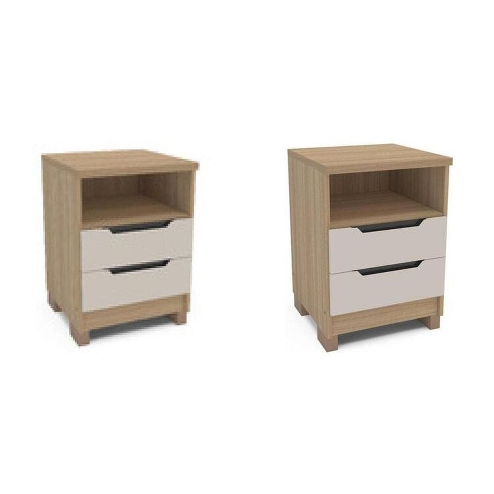Kit 2 Mesas de Cabeceira 2 Gavetas 100% Mdf Barcelona Off White/Carvalho