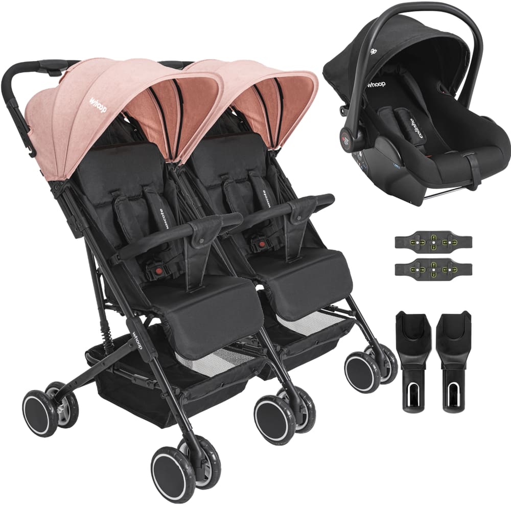 Carrinho Kiddo para Gemeos Bebe Conforto Colinho Mascote Rosa