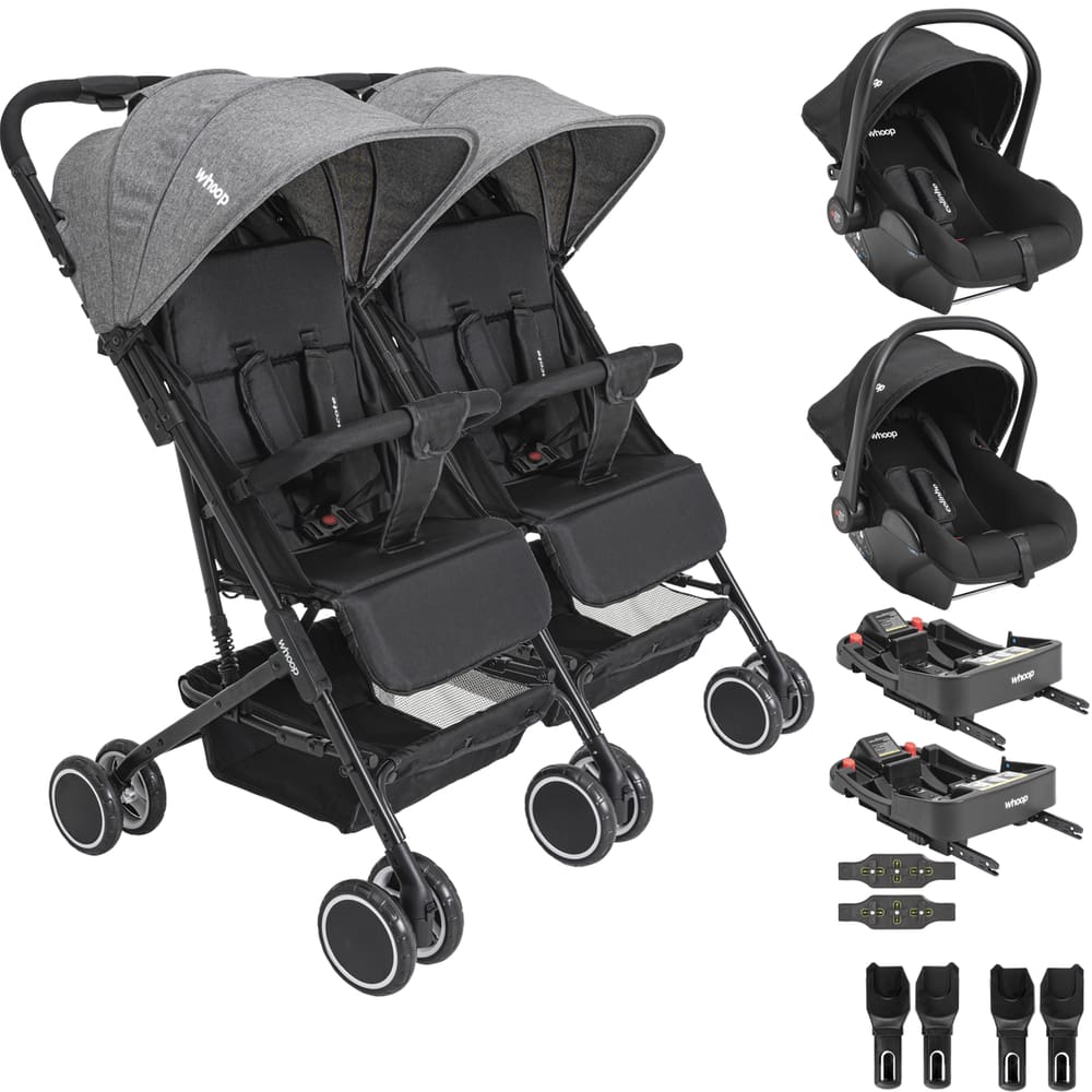 Carrinho Kiddo Gemeos 2 Bebe Conforto Colinho 2 Base ISOFIX Mascote Grafite