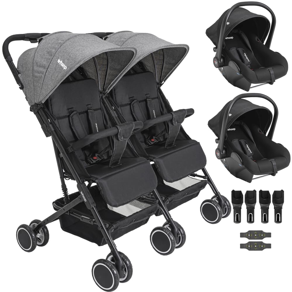 Carrinho Kiddo Gemeos com 2 Bebe Conforto Colinho Mascote Grafite