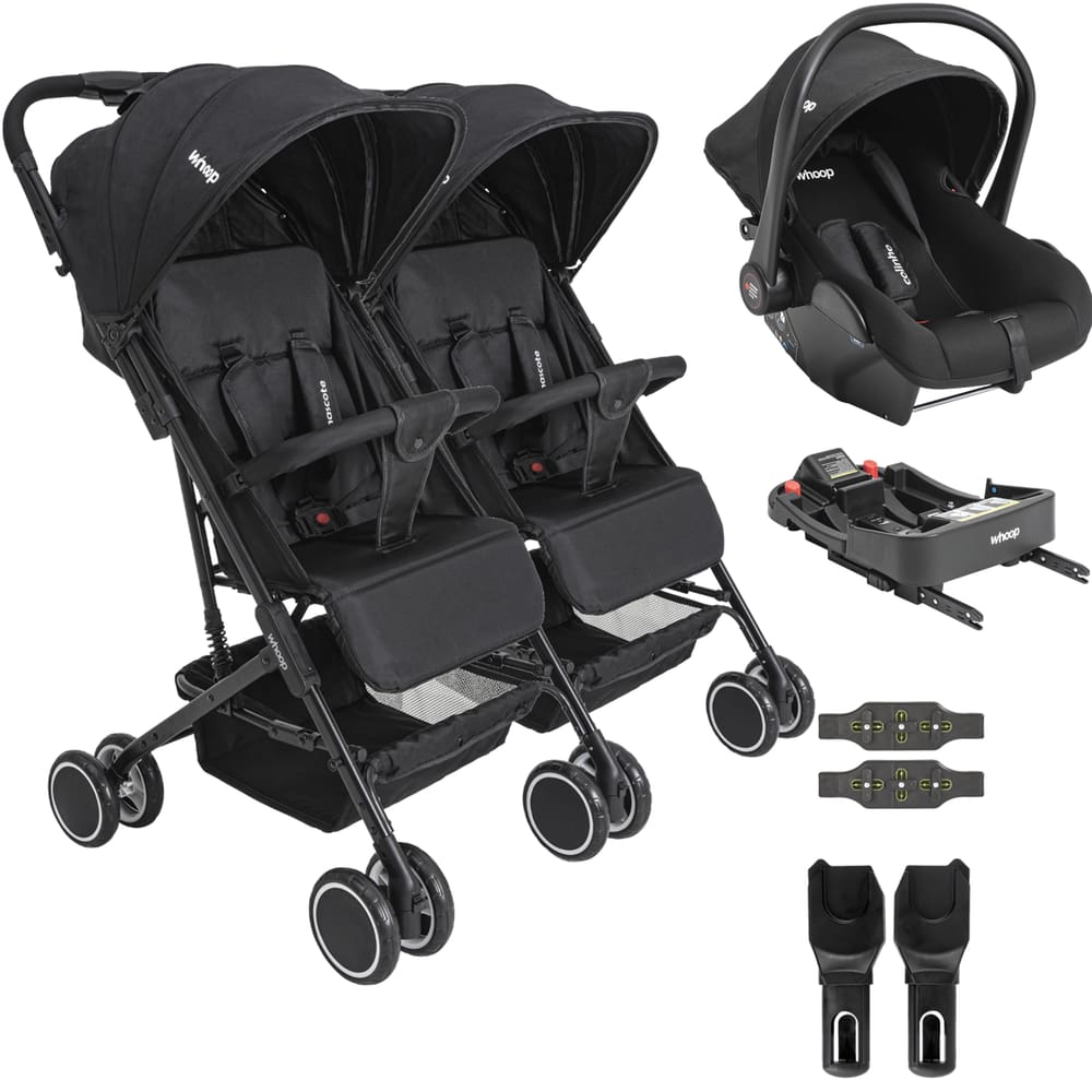 Carrinho Kiddo Gemeos Bebe Conforto Colinho Base ISOFIX Mascote Preto