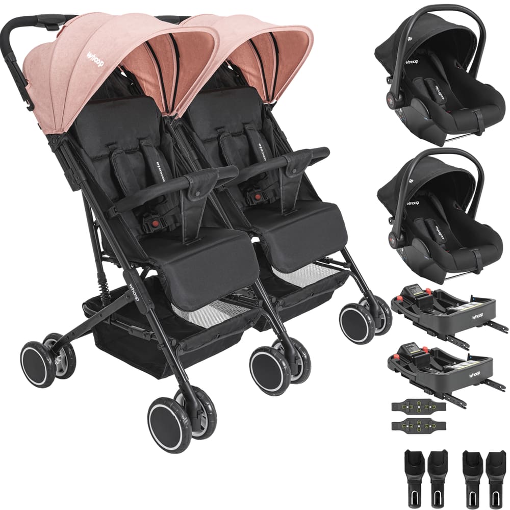 Carrinho Kiddo Gemeos 2 Bebe Conforto Colinho 2 Base ISOFIX Mascote Rosa