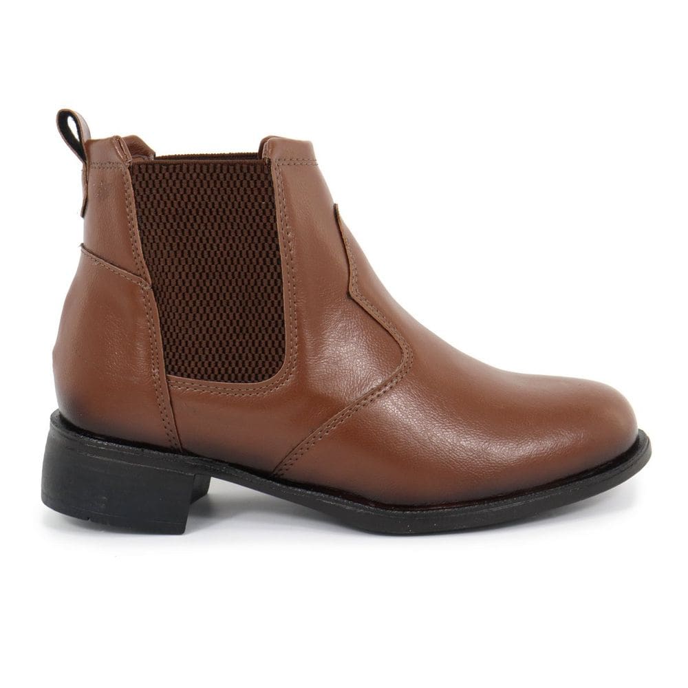 Coturno Bota Feminino Couro Marrom Claro Chelsea Elástico