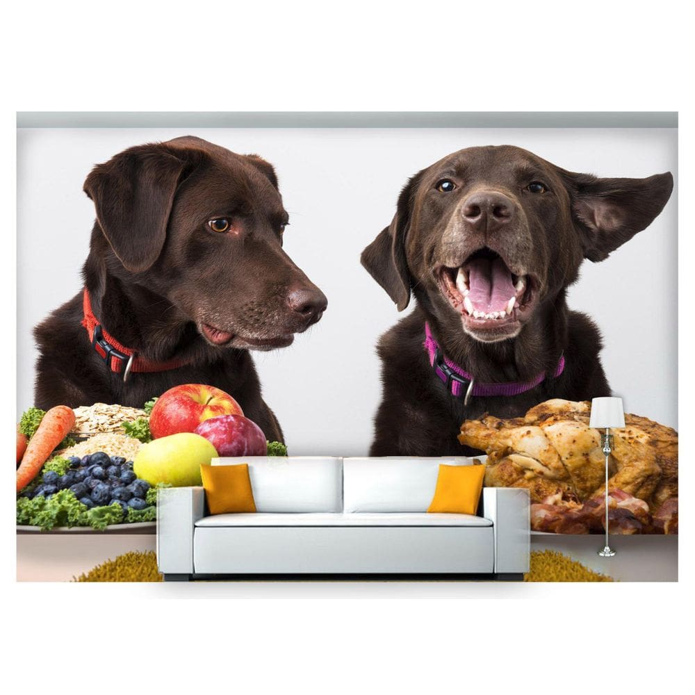 Papel De Parede Animais Cachorros Pratos 3D Anm160