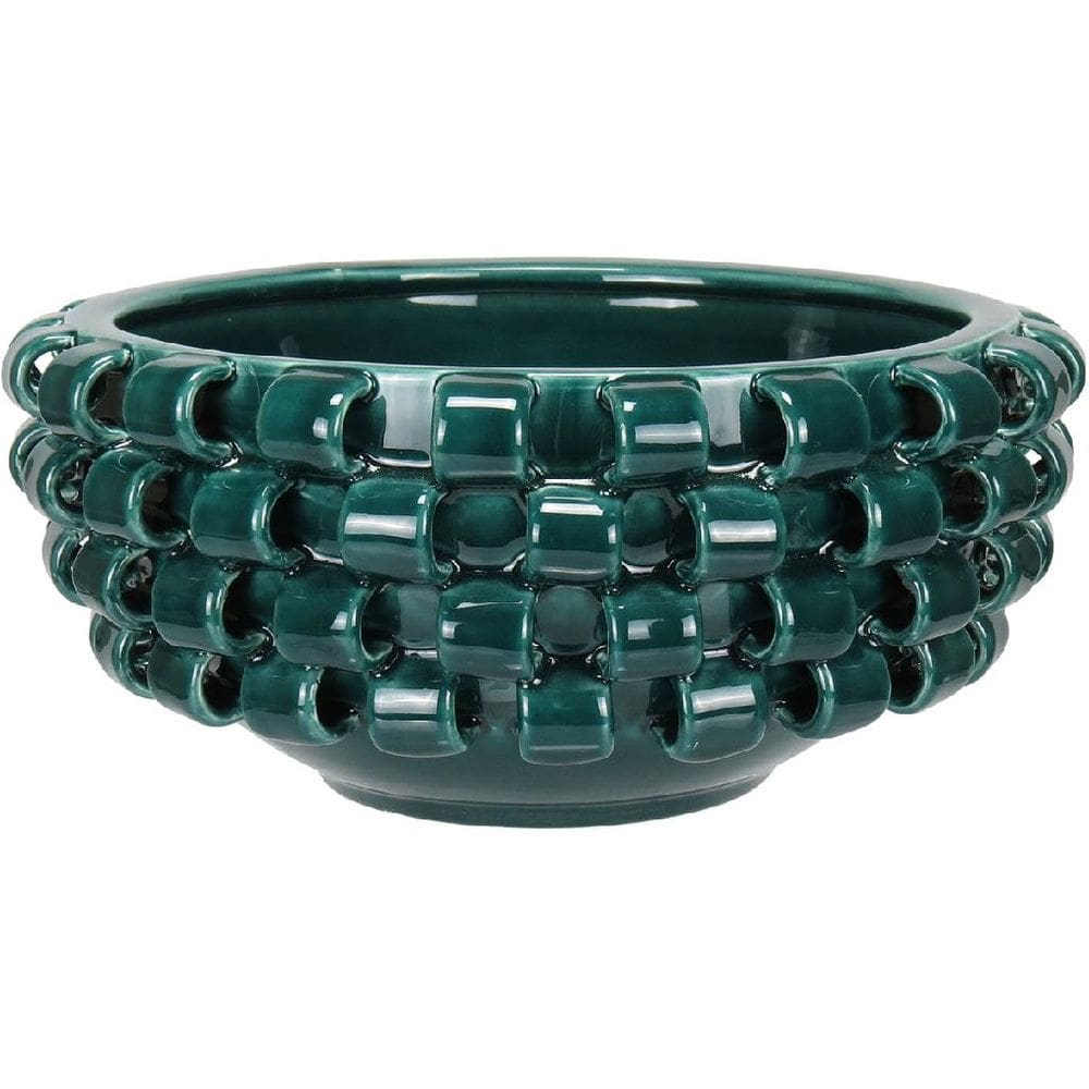 CENTRO MESA DECORATIVO FRUTEIRA HOME&CO CERÂMICA 14x30x30cm AZUL PETROLEO