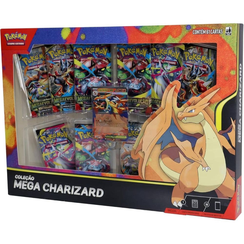 Box Pokemon Coleçao Mega Charizard Y 61 Cartas Copag TCG