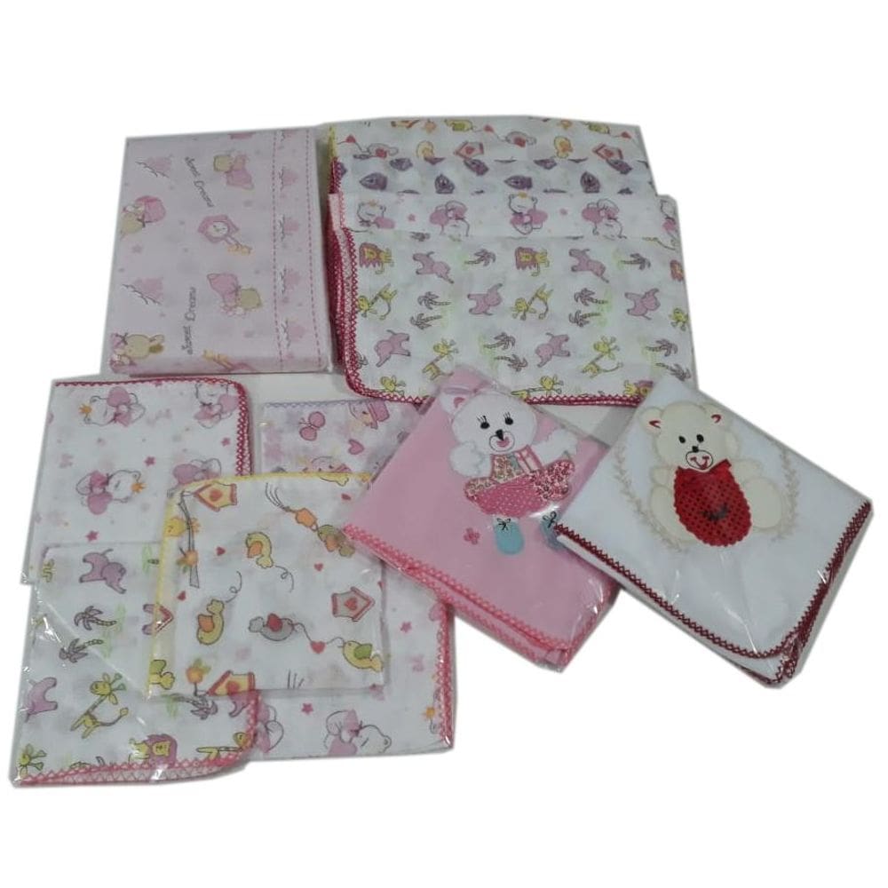 Kit 2 Cueiro Bordado 16 Fraldas 1 Travesseiro Menina