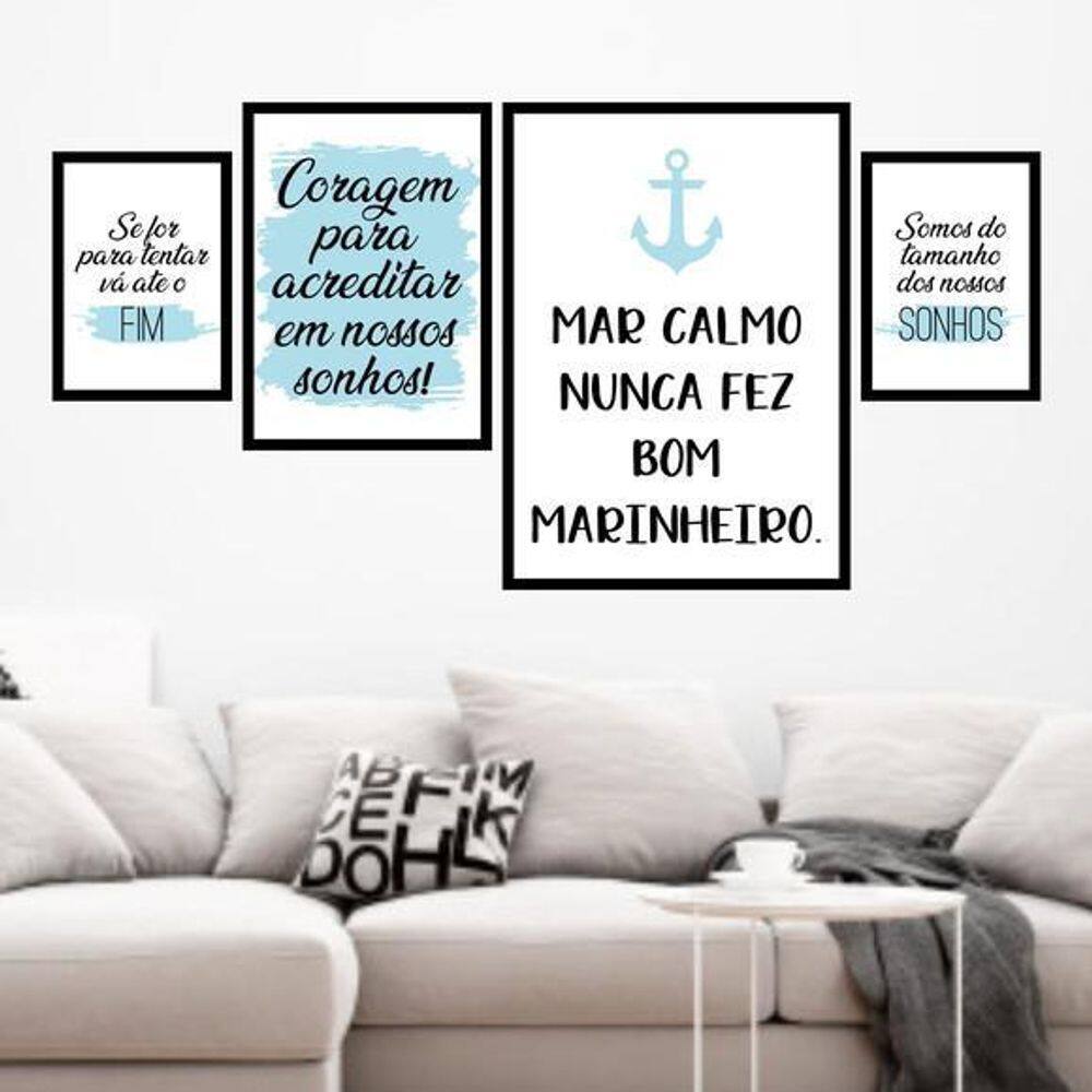 Kit 4 Quadros Decorativos Mar Calmo - Azul 34X23Cm
