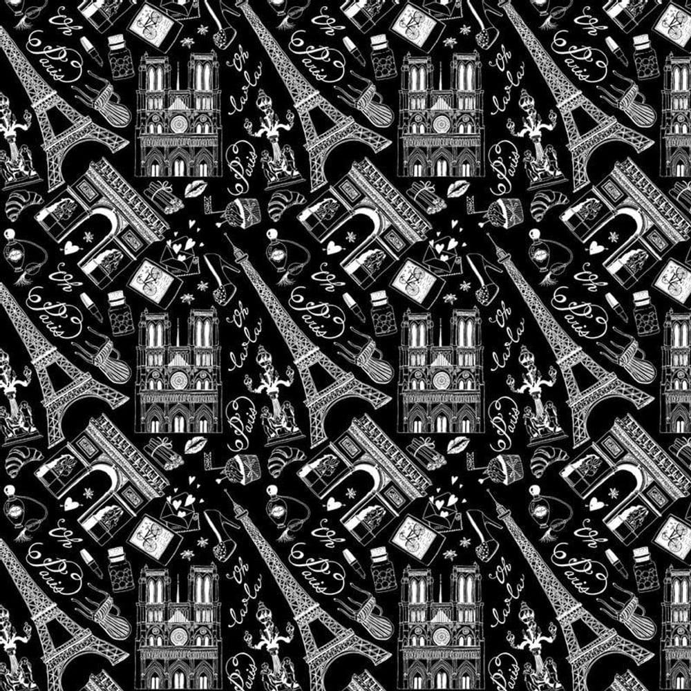 Papel De Parede Preto E Desenhos Paris Branco Autocolante