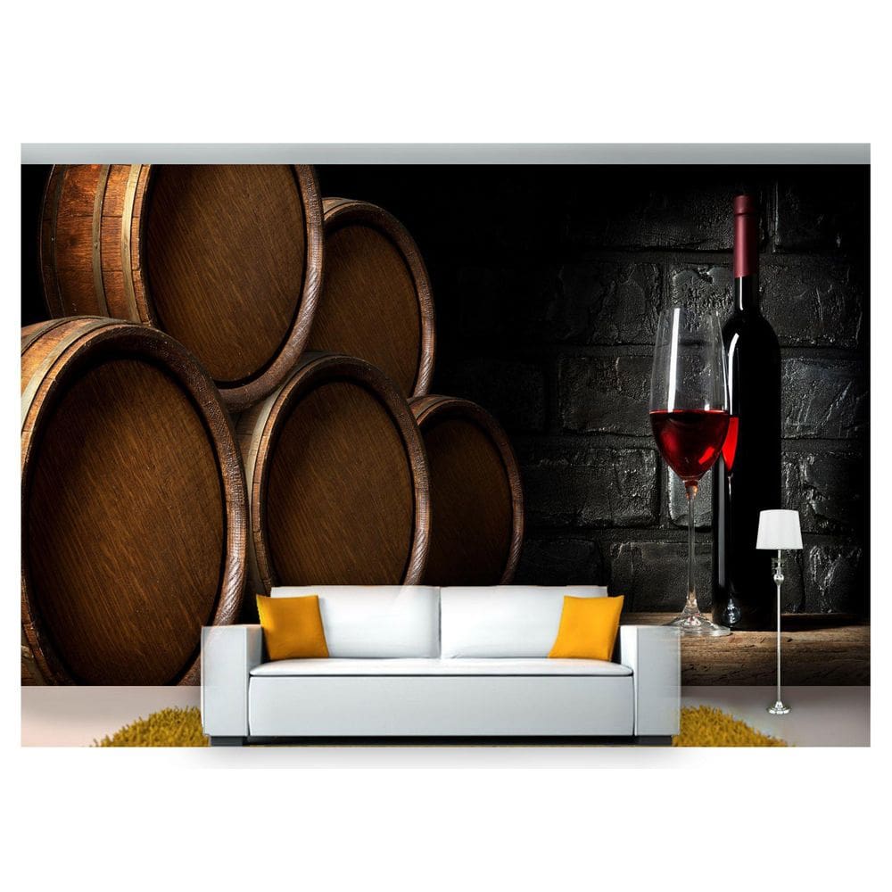 Papel De Parede Barril Vinho Tinto Taça 3D Al75