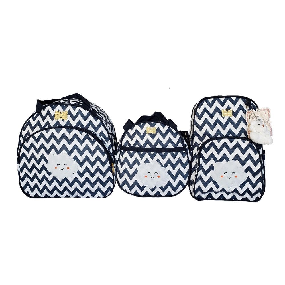 Kit Bolsas Bebê Maternidade Chevron Nuvem Marinho 3 Peças