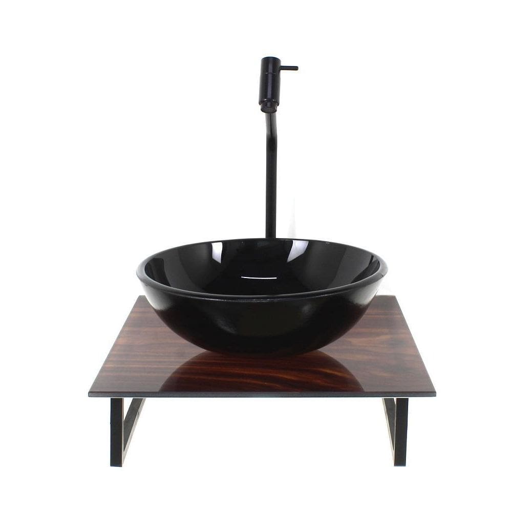 Kit Cuba Vidro Redonda 10Mm Tampo Vidro 40Cm X 40Cm Madeira