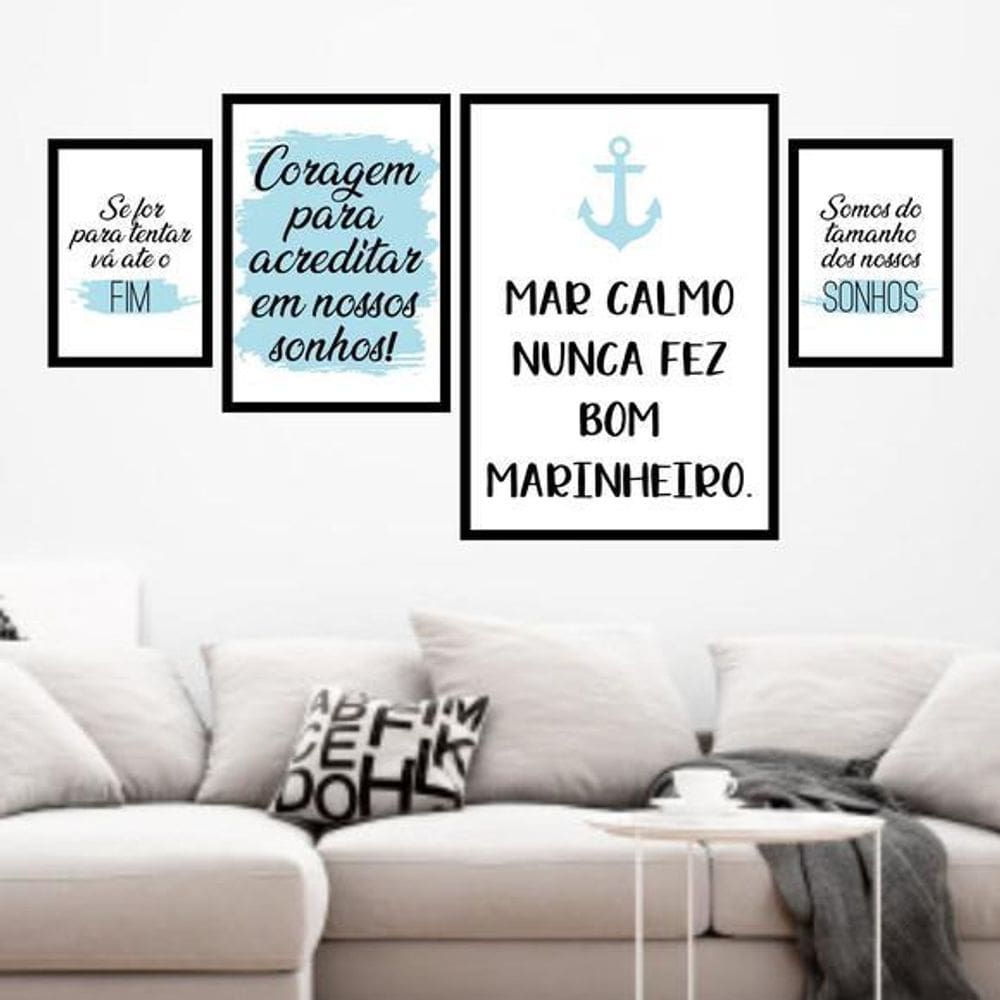 Kit 4 Quadros Decorativos Mar Calmo - Azul 34X23Cm