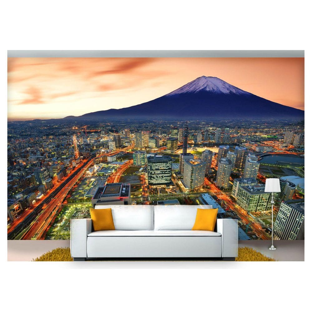 Papel De Parede Cidade Montanha Fuji Céu 3D Ncd146