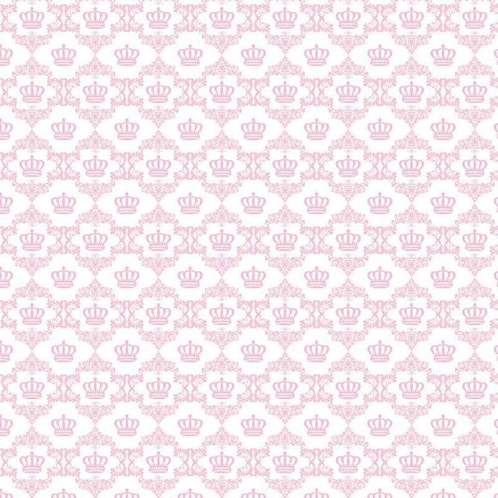 Papel De Parede Branco E Coroas Rosa Infantil Quarto Bebê