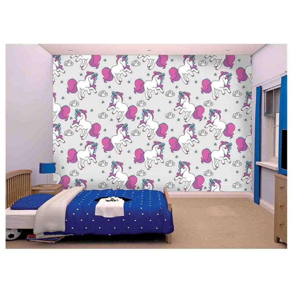 Papel De Parede Infantil Unicórinios Rosa 3D Azs165