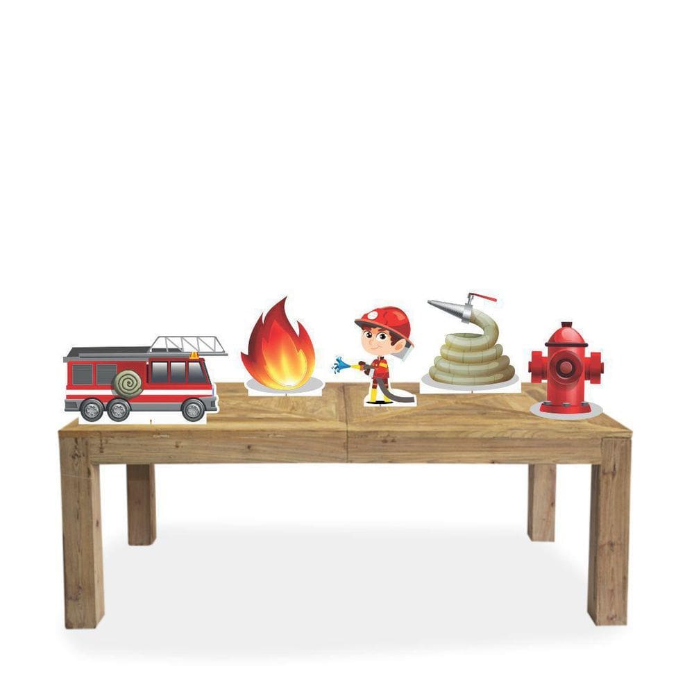 Kit Display Festa Bombeiro Cabelo Castanho 5 Peças