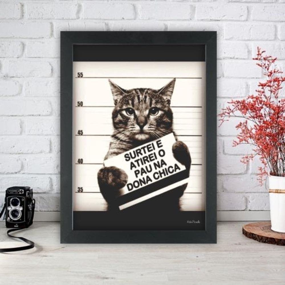 Quadro Gato Atirei O Pau Na Dona Chica 24X18Cm Preta