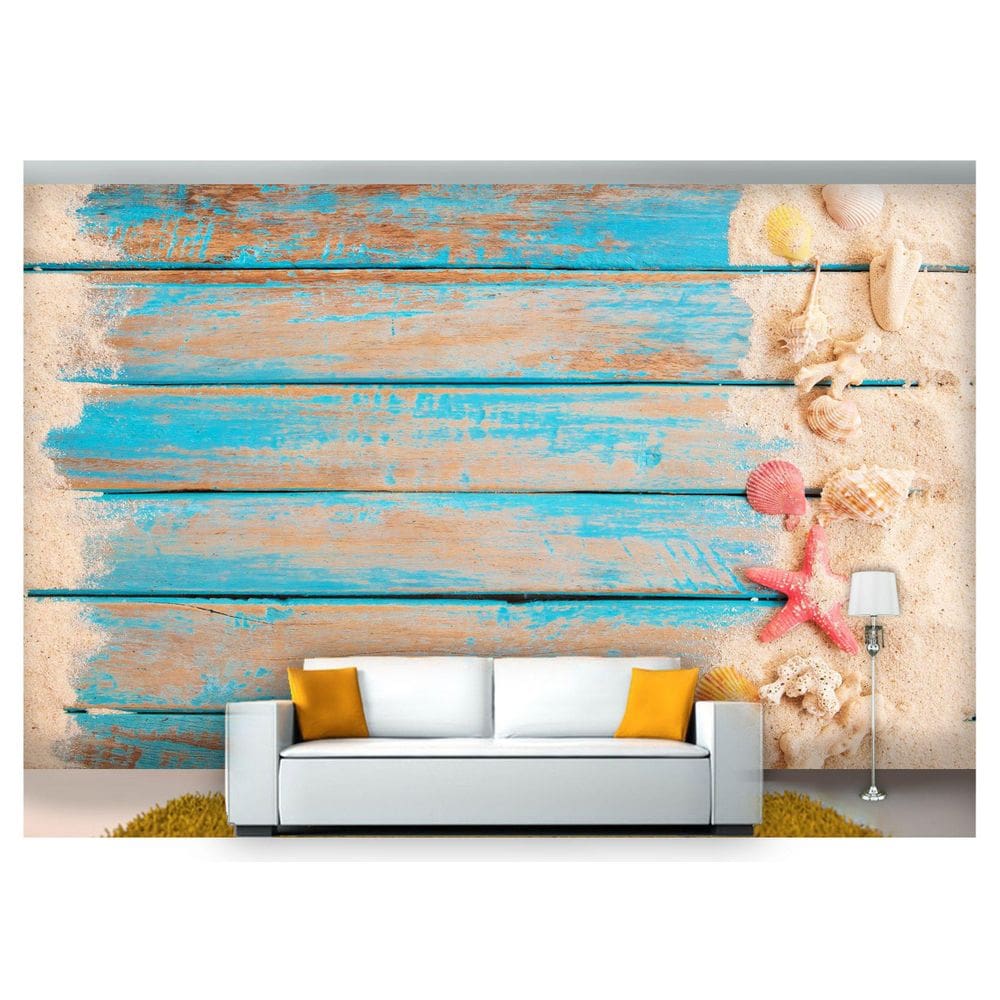 Papel De Parede Praia Mar Estrela Areia 3D Npr196