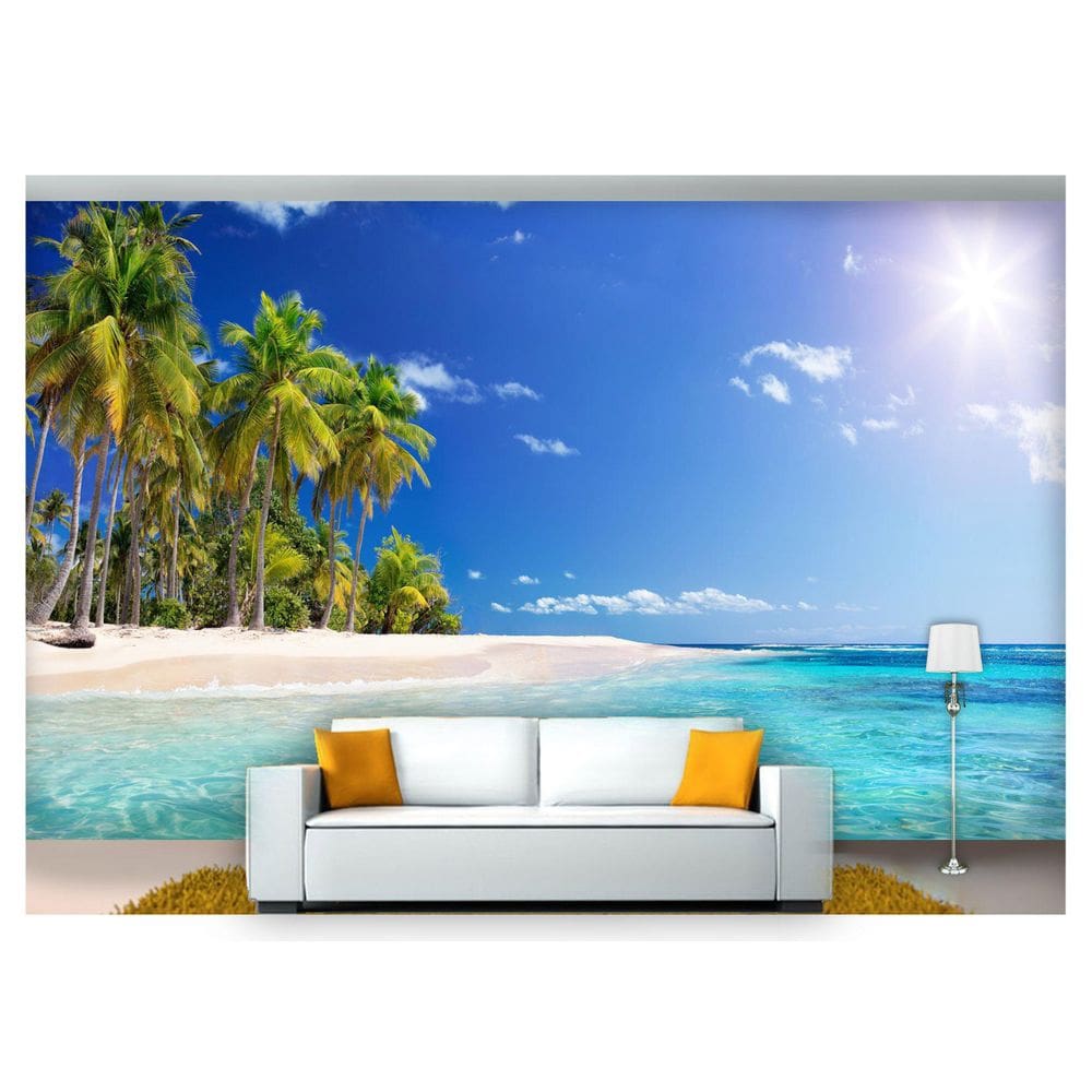 Papel De Parede Praia Mar Coqueiros Céu 3D Npr229