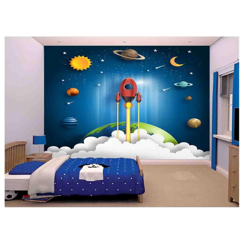 Papel De Parede Infantil Planetas Foguete Lua  Azs151