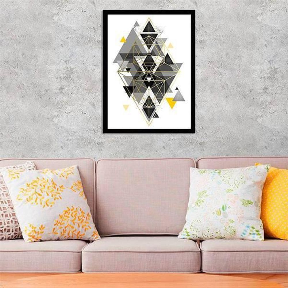 Quadro Decorativo Geométrico Triângulos Pretos 34x23cm