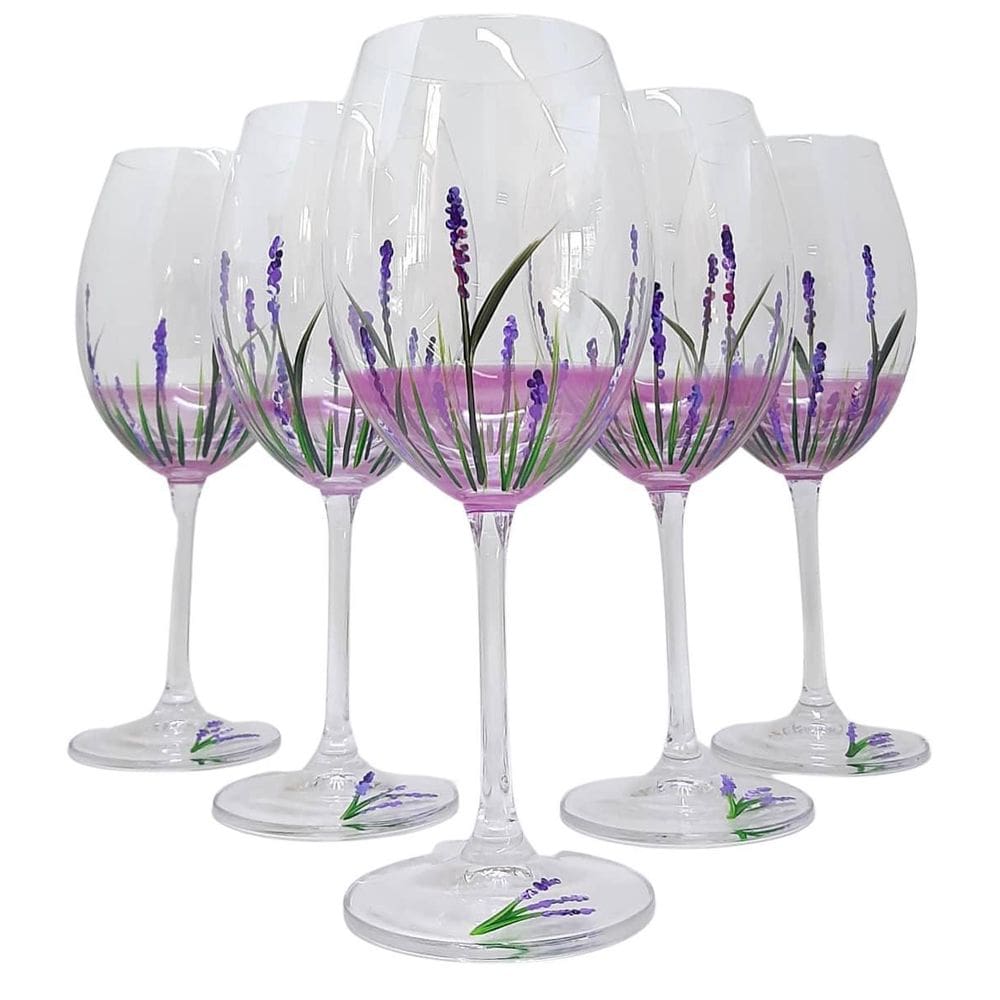 Jogo De 6 Taças De Cristal Pintadas À Mão Lavanda