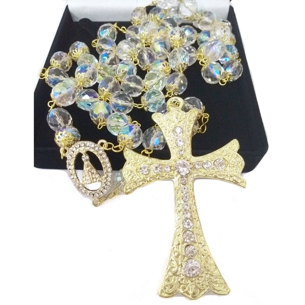 Terço Noiva Cristal Boreal Tcheco Banho Ouro 12mm Aparecida