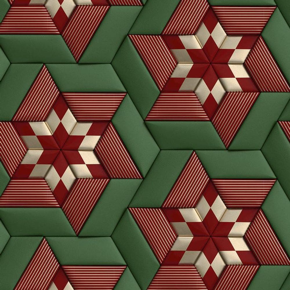 Papel De Parede 3D Verde Vermelho Geométrico Autocolante